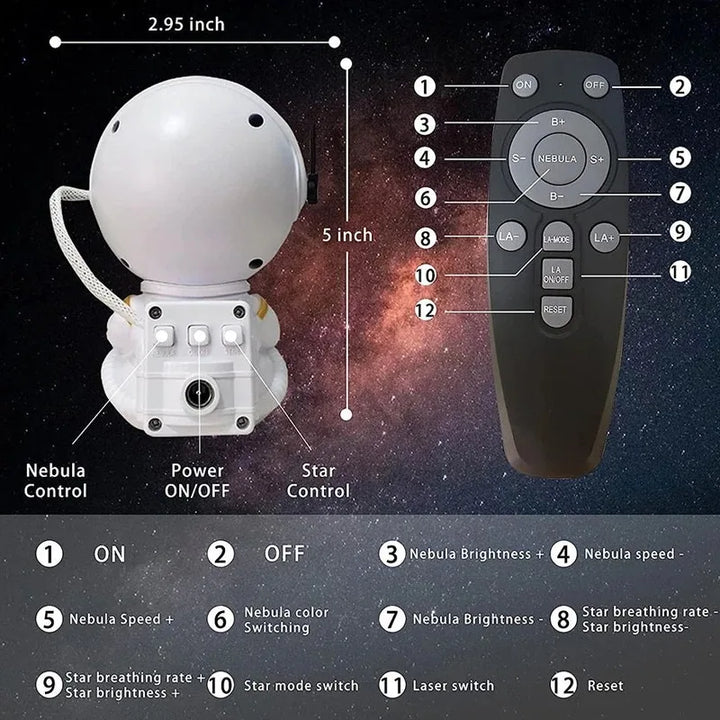 Astronaut Star Projector Night Light – USB Rechargeable & Remote Control